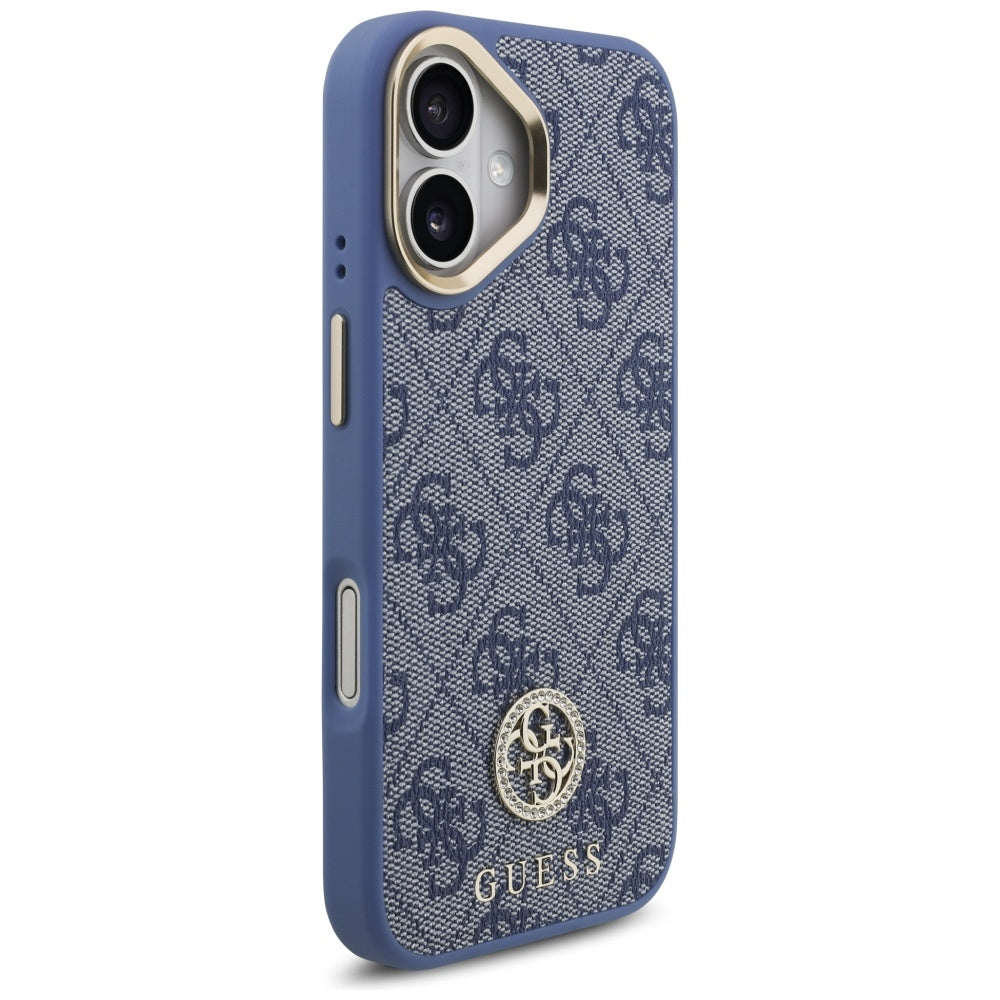 Coque MagSafe pour Apple iPhone 17, Guess, 4G Strass Logo avec Grande Bandoulière, Bleue
