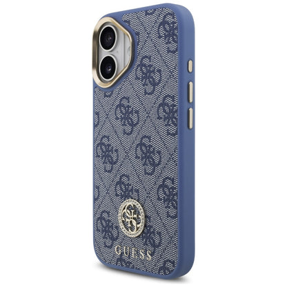 Coque MagSafe pour Apple iPhone 17, Guess, 4G Strass Logo avec Grande Bandoulière, Bleue