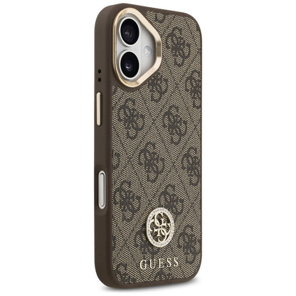 MagSafe Hülle für Apple iPhone 17, Guess, 4G Strass Logo mit großem Riemen, Braun