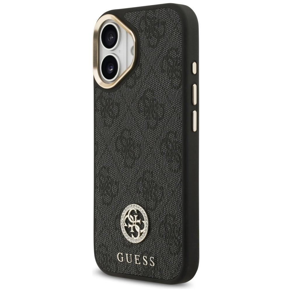 Étui MagSafe pour Apple iPhone 17, Guess, Logo Strass 4G avec Grande Bandoulière, Noir