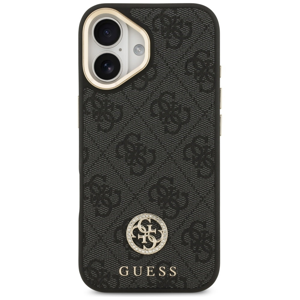 Étui MagSafe pour Apple iPhone 17, Guess, Logo Strass 4G avec Grande Bandoulière, Noir