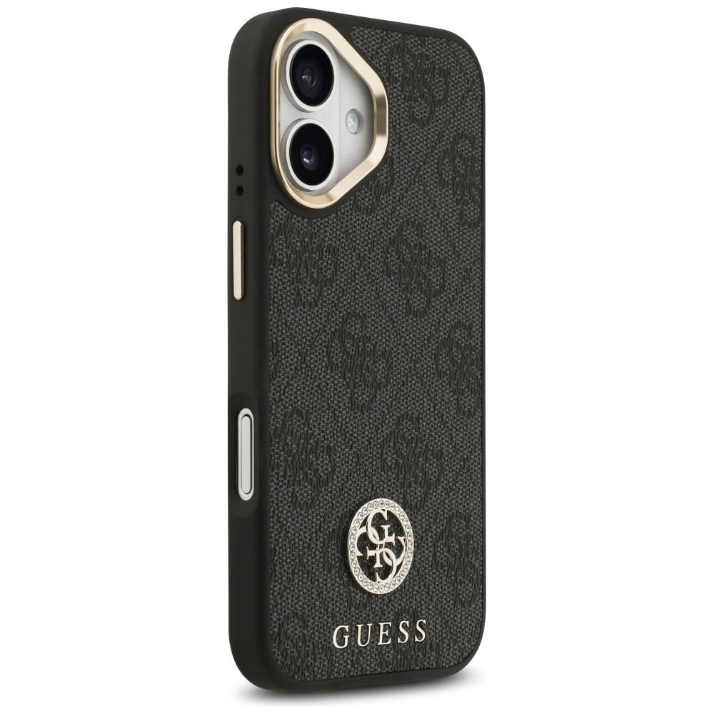 Étui MagSafe pour Apple iPhone 17, Guess, Logo Strass 4G avec Grande Bandoulière, Noir