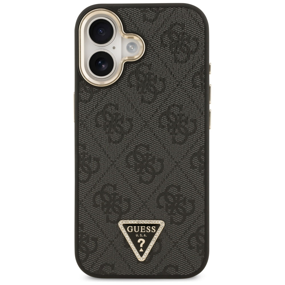 Custodia MagSafe per Apple iPhone 17, Guess, Logo Diamante Triangolo 4G, Nera