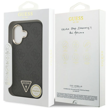 Custodia MagSafe per Apple iPhone 17, Guess, Logo Diamante Triangolo 4G, Nera