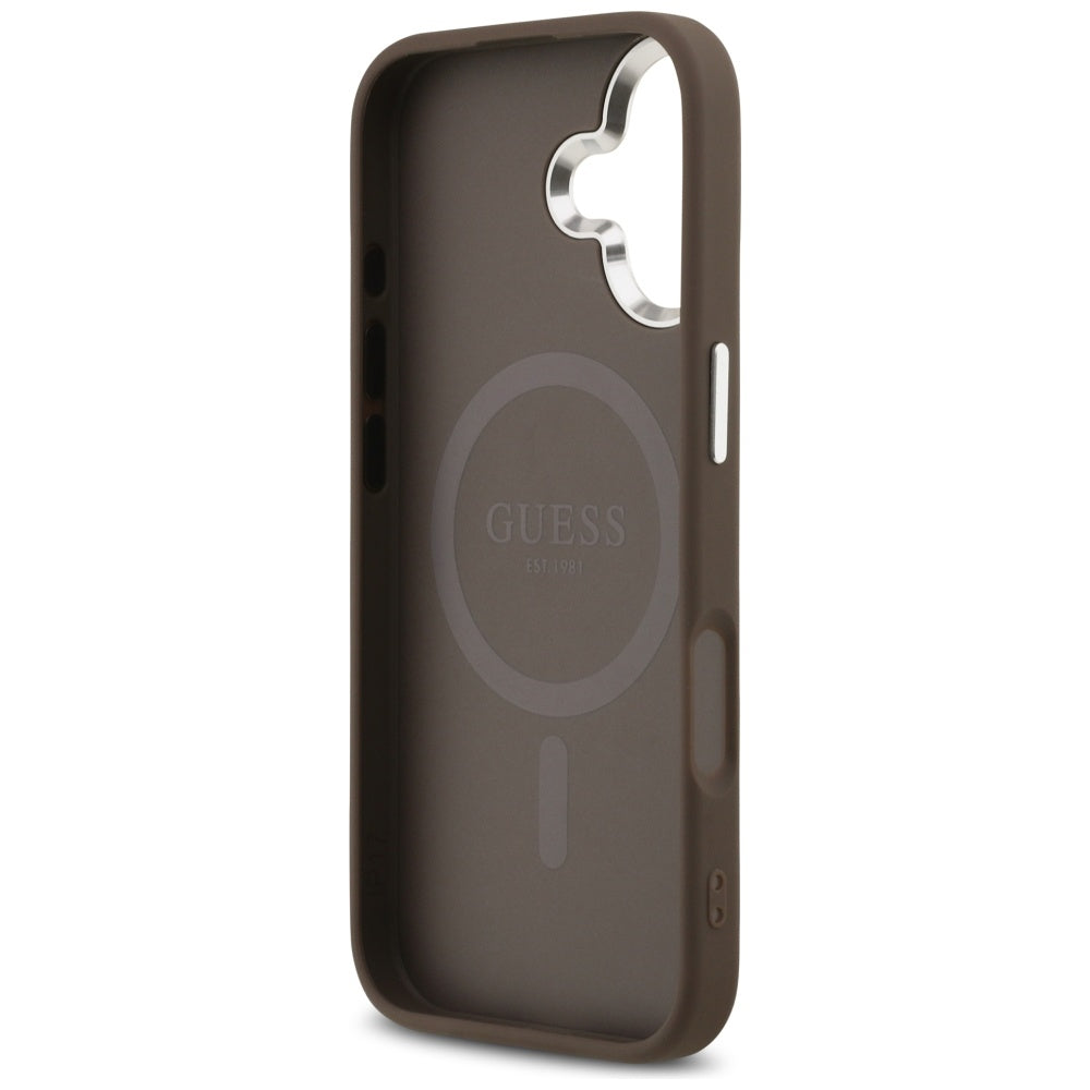 MagSafe Case for Apple iPhone 17, Guess, 4G Triangle Logo, Silver Brown