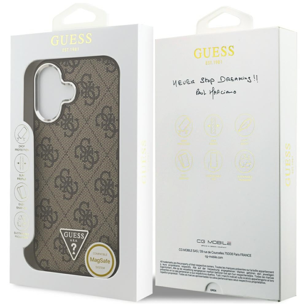 MagSafe Case for Apple iPhone 17, Guess, 4G Triangle Logo, Silver Brown
