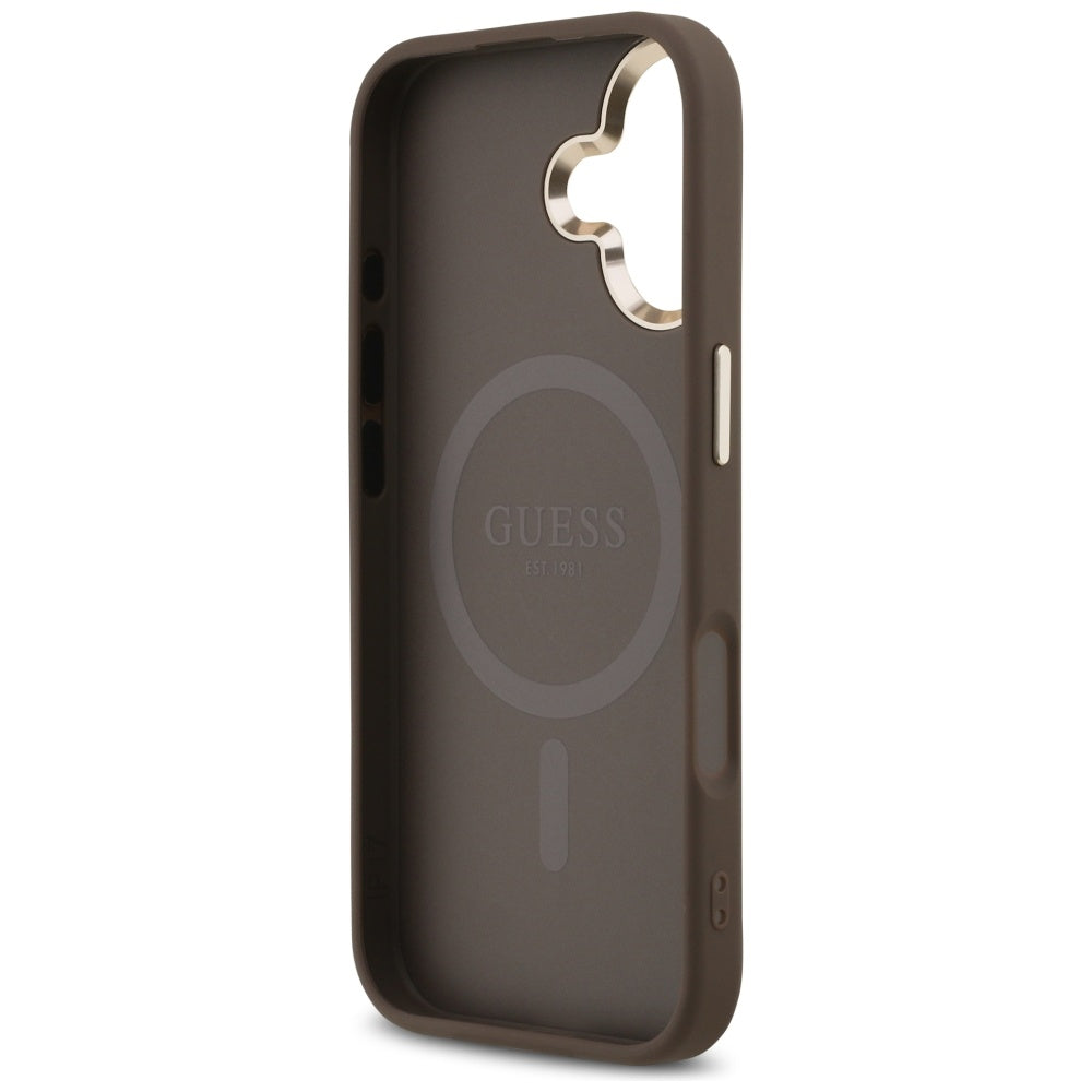 Custodia MagSafe per Apple iPhone 17, Guess, Logo Triangolo 4G, Marrone Dorato