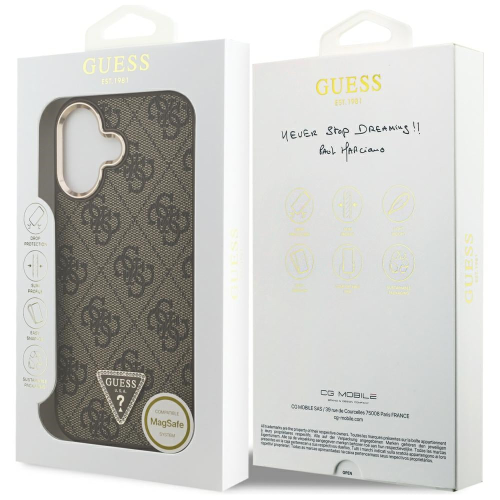 Custodia MagSafe per Apple iPhone 17, Guess, Logo Triangolo 4G, Marrone Dorato