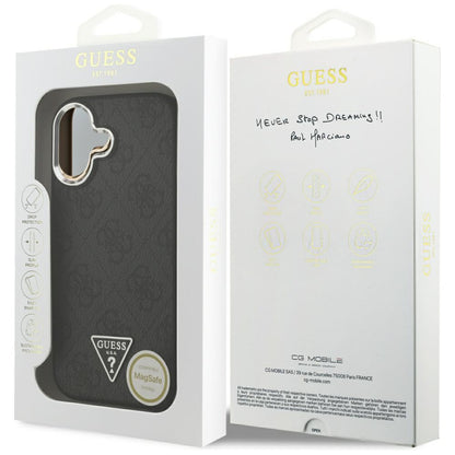 Housse MagSafe pour Apple iPhone 17, Guess, Logo Triangle 4G, Noir Argenté