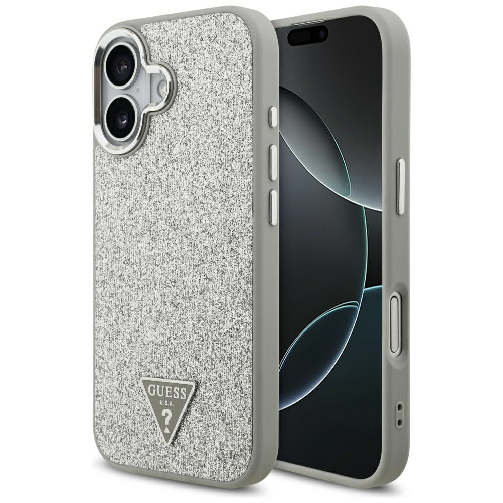 MagSafe Hülle für Apple iPhone 17, Guess, Glitter Triangle Logo, Silber