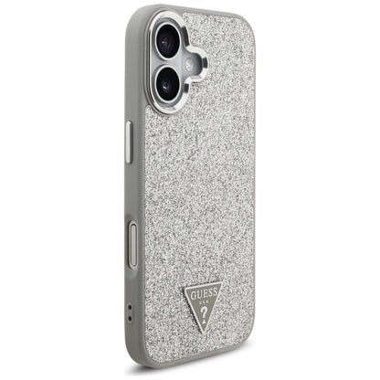 MagSafe Hülle für Apple iPhone 17, Guess, Glitter Triangle Logo, Silber