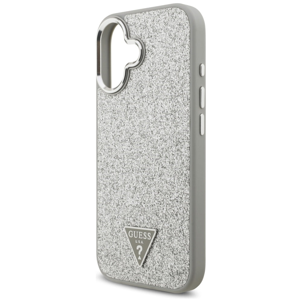 MagSafe Hülle für Apple iPhone 17, Guess, Glitter Triangle Logo, Silber