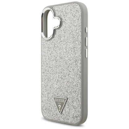 MagSafe Hülle für Apple iPhone 17, Guess, Glitter Triangle Logo, Silber