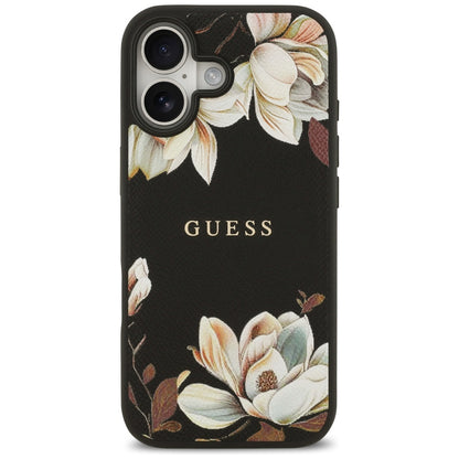 MagSafe Hülle für Apple iPhone 17, Guess, Grained Flowers, Schwarz
