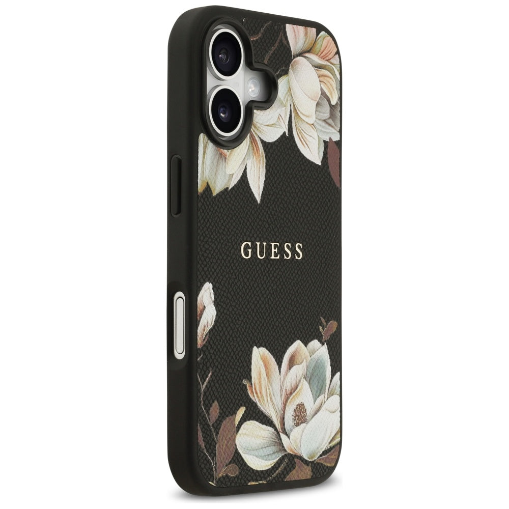 MagSafe Hülle für Apple iPhone 17, Guess, Grained Flowers, Schwarz