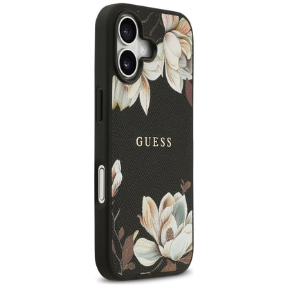 MagSafe Hülle für Apple iPhone 17, Guess, Grained Flowers, Schwarz