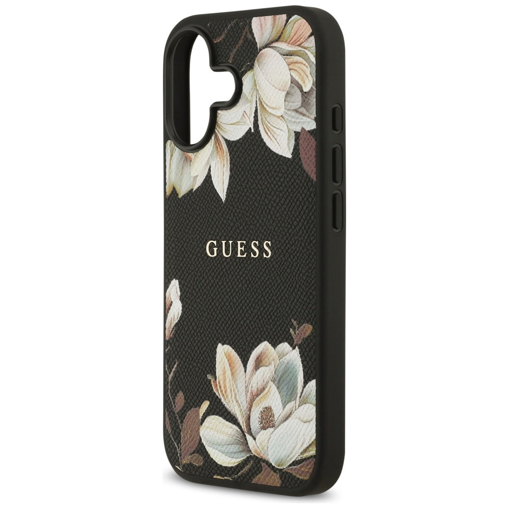 MagSafe Hülle für Apple iPhone 17, Guess, Grained Flowers, Schwarz