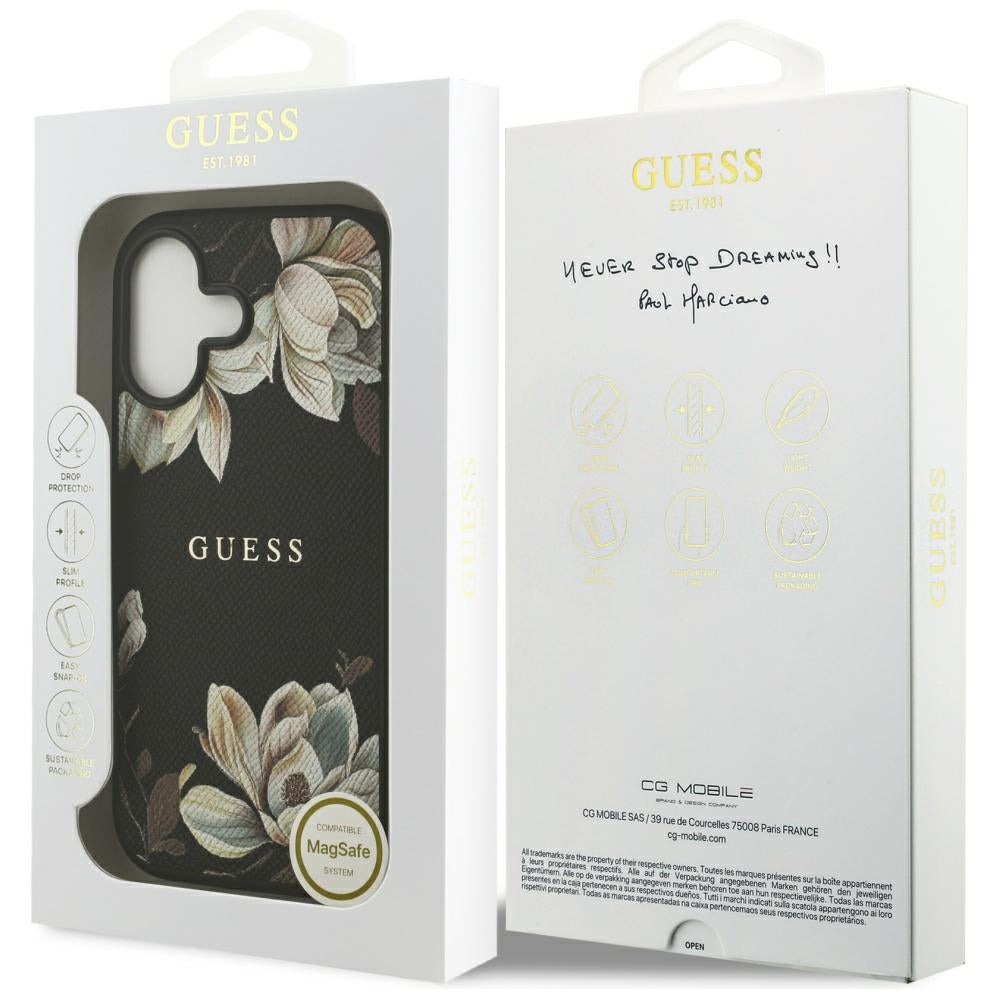 MagSafe Hülle für Apple iPhone 17, Guess, Grained Flowers, Schwarz