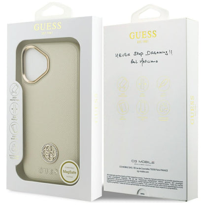 Custodia MagSafe per Apple iPhone 17, Guess, Grained Strass Logo, Beige