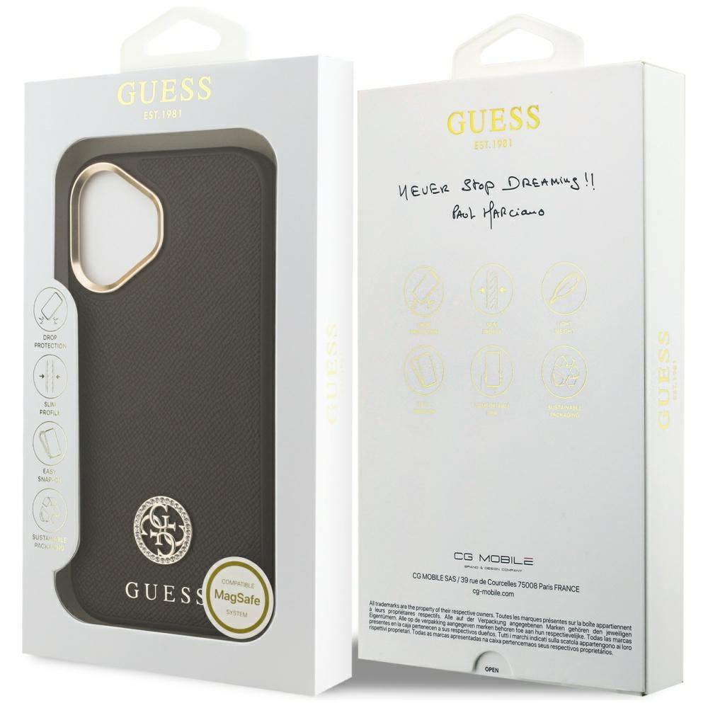 Custodia MagSafe per Apple iPhone 17, Guess, Grained Strass Logo, Marrone