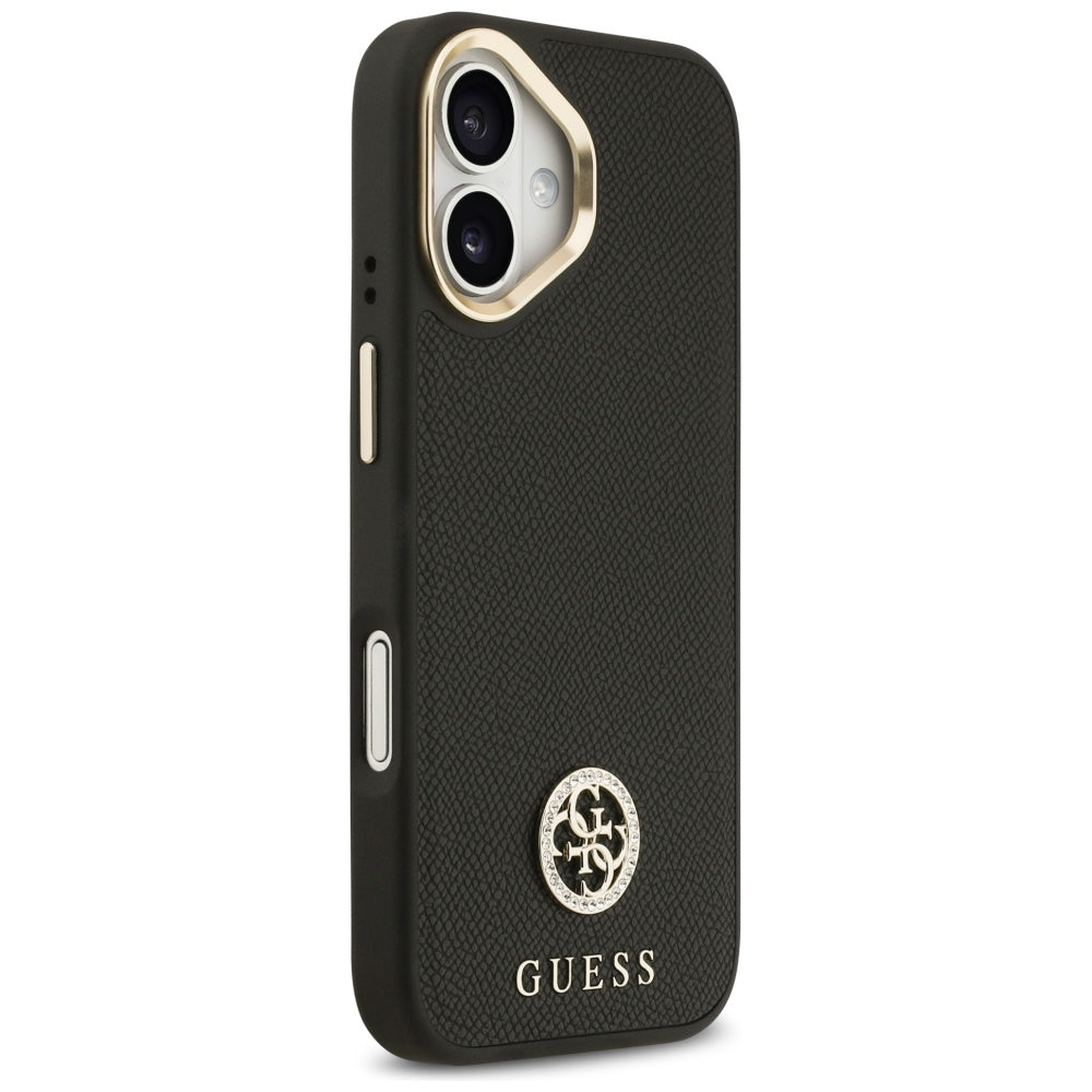 MagSafe Hülle für Apple iPhone 17, Guess, Grained Strass Logo, Schwarz