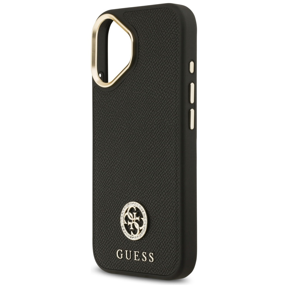 MagSafe Hülle für Apple iPhone 17, Guess, Grained Strass Logo, Schwarz