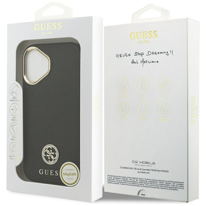 MagSafe Hülle für Apple iPhone 17, Guess, Grained Strass Logo, Schwarz