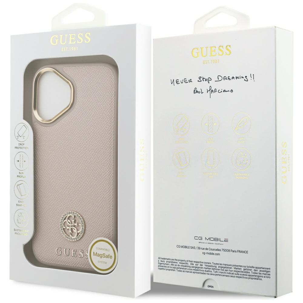 Custodia MagSafe per Apple iPhone 17, Guess, Grained Strass Logo, Rosa