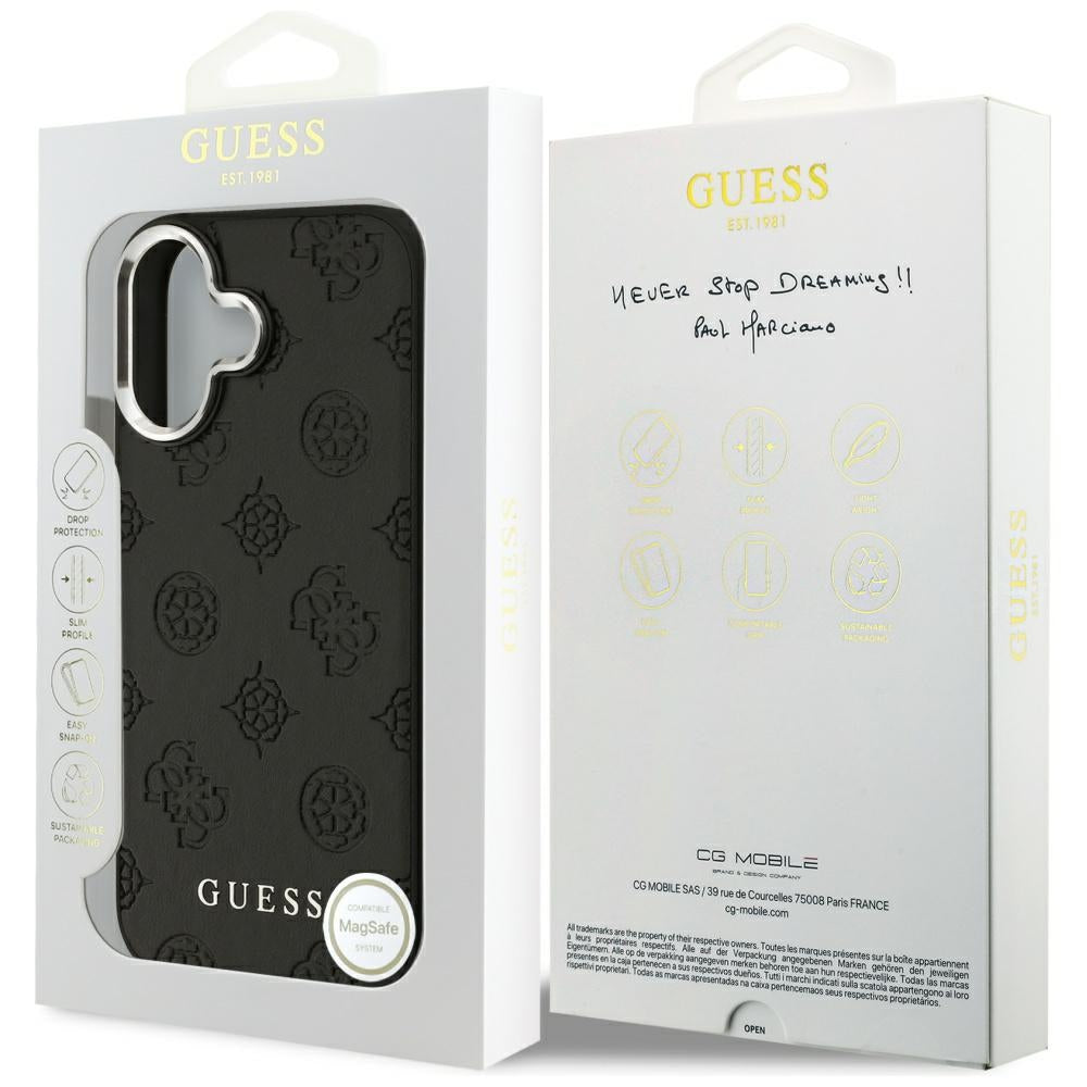 Coque MagSafe pour Apple iPhone 17, Guess, Peony Hot Stamp Script, Noire