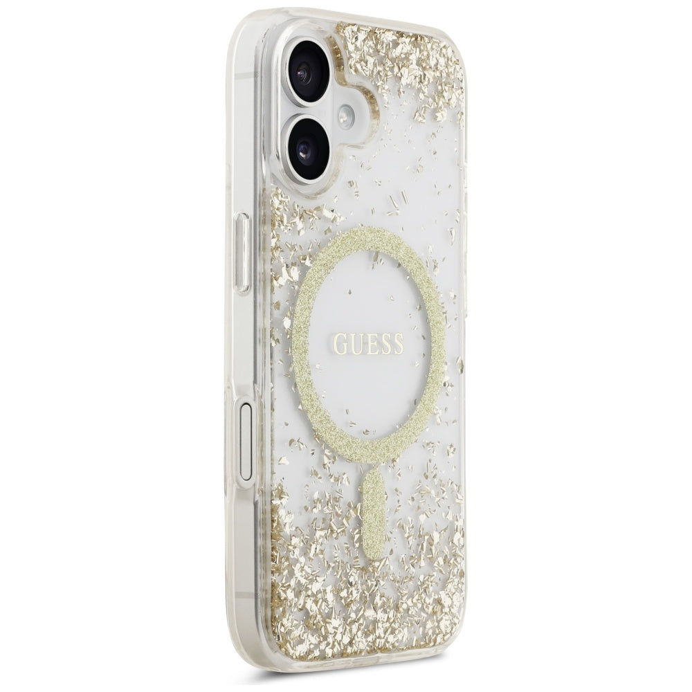 Custodia MagSafe per Apple iPhone 17, Guess, Resin Bottom Glitter, Dorata