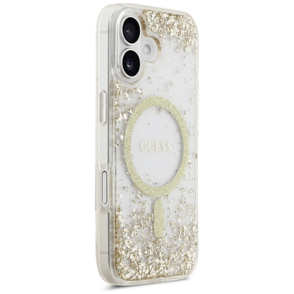 Custodia MagSafe per Apple iPhone 17, Guess, Resin Bottom Glitter, Dorata