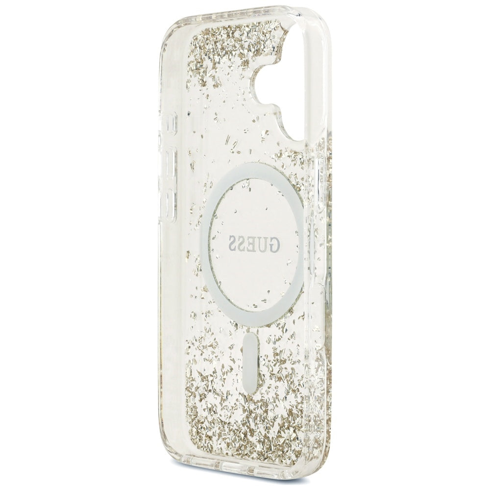 Custodia MagSafe per Apple iPhone 17, Guess, Resin Bottom Glitter, Dorata