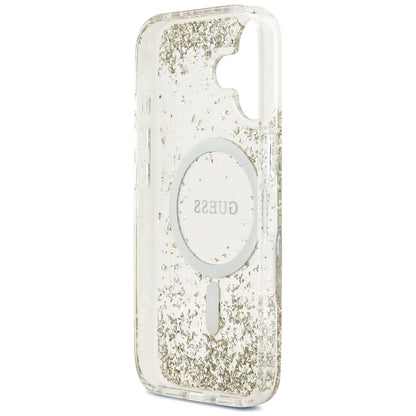 Custodia MagSafe per Apple iPhone 17, Guess, Resin Bottom Glitter, Dorata
