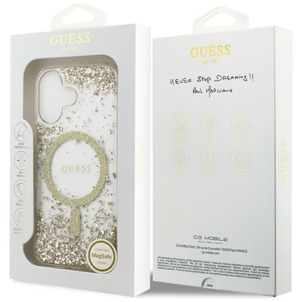 Custodia MagSafe per Apple iPhone 17, Guess, Resin Bottom Glitter, Dorata