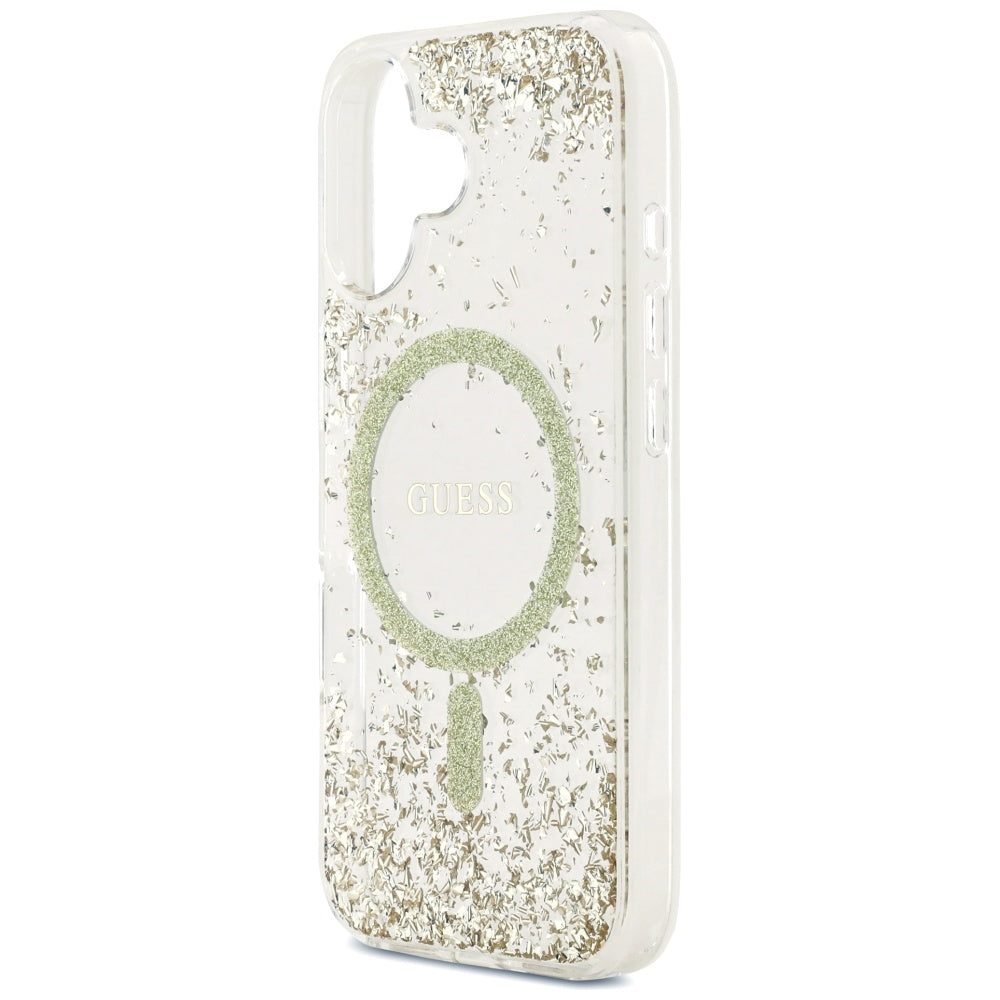 Custodia MagSafe per Apple iPhone 17, Guess, Resin Bottom Glitter, Dorata