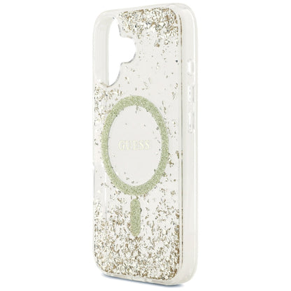 Custodia MagSafe per Apple iPhone 17, Guess, Resin Bottom Glitter, Dorata