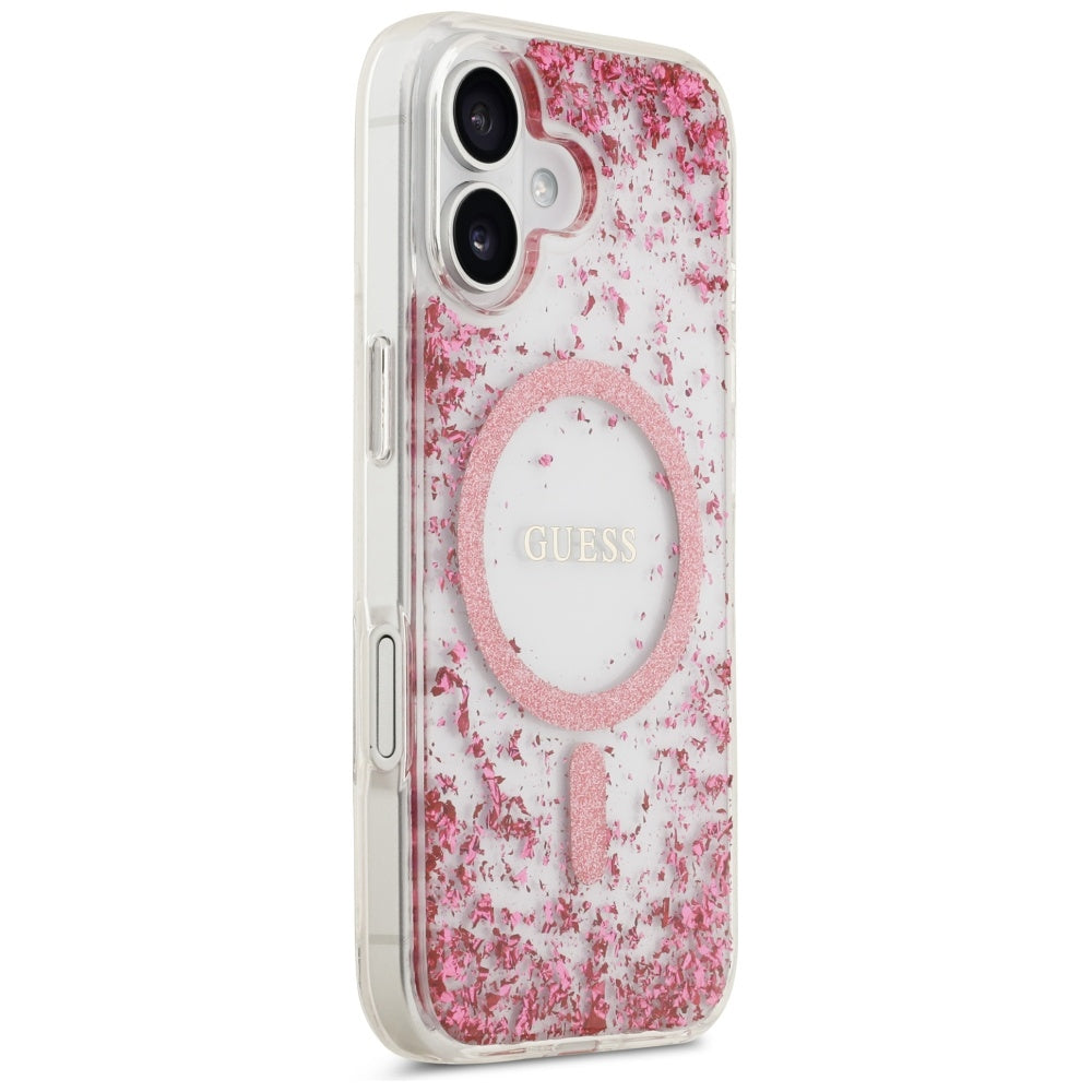 Custodia MagSafe per Apple iPhone 17, Guess, Resin Bottom Glitter, Rosa