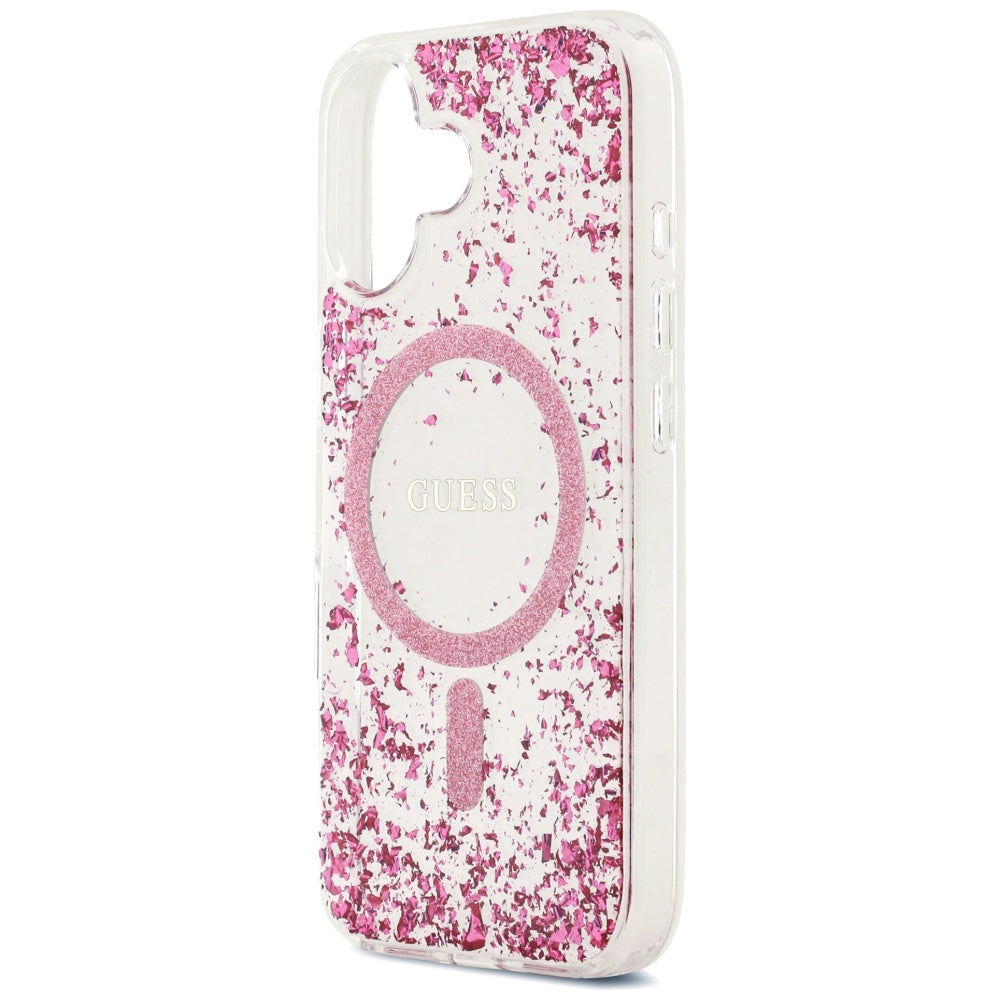 Custodia MagSafe per Apple iPhone 17, Guess, Resin Bottom Glitter, Rosa