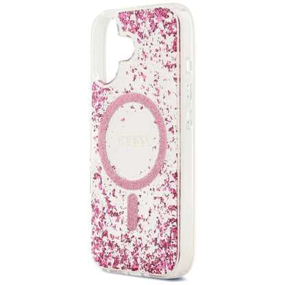Custodia MagSafe per Apple iPhone 17, Guess, Resin Bottom Glitter, Rosa