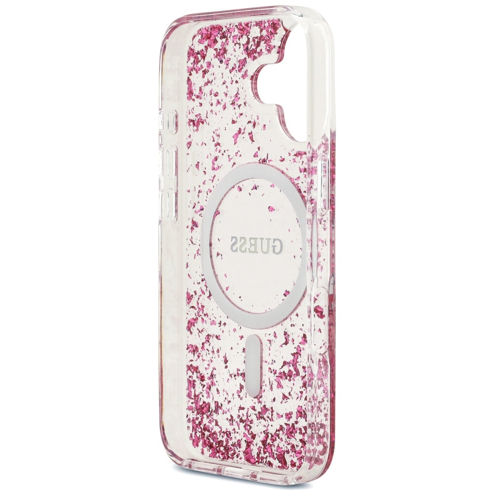 Custodia MagSafe per Apple iPhone 17, Guess, Resin Bottom Glitter, Rosa