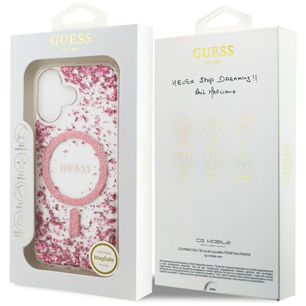 Custodia MagSafe per Apple iPhone 17, Guess, Resin Bottom Glitter, Rosa