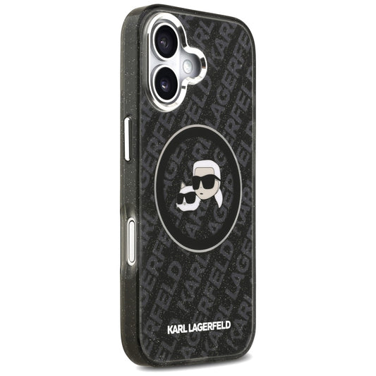 Housse MagSafe pour Apple iPhone 17, Karl Lagerfeld, Glitter Karl & Choupette Head, Noire