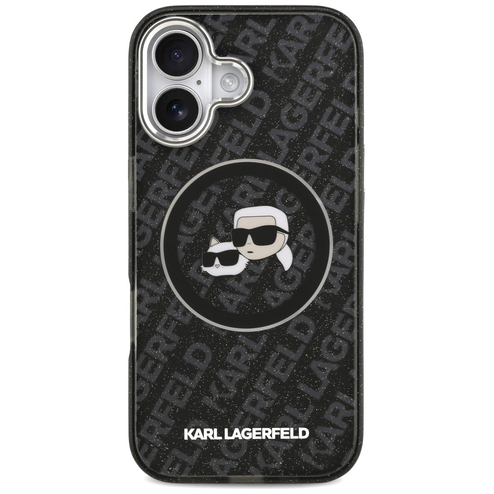 MagSafe Hülle für Apple iPhone 17, Karl Lagerfeld, Glitter Karl & Choupette Head, Schwarz