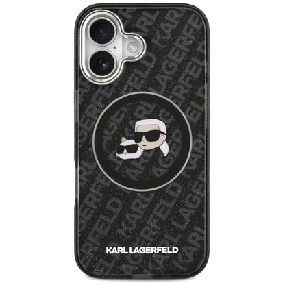 MagSafe Hülle für Apple iPhone 17, Karl Lagerfeld, Glitter Karl & Choupette Head, Schwarz