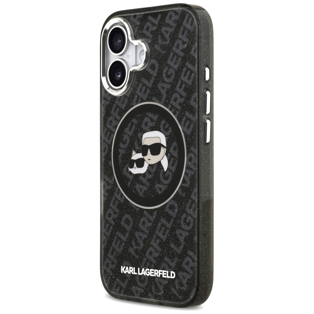 MagSafe Hülle für Apple iPhone 17, Karl Lagerfeld, Glitter Karl & Choupette Head, Schwarz