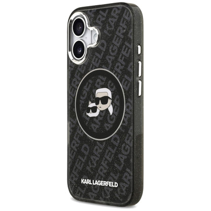 MagSafe Hülle für Apple iPhone 17, Karl Lagerfeld, Glitter Karl & Choupette Head, Schwarz