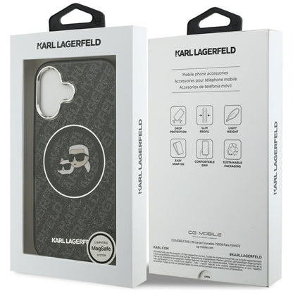MagSafe Hülle für Apple iPhone 17, Karl Lagerfeld, Glitter Karl & Choupette Head, Schwarz