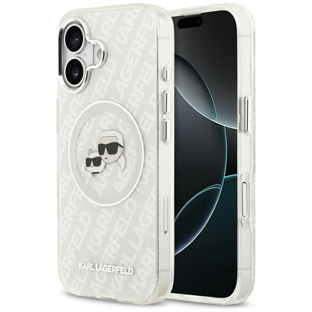 Custodia MagSafe per Apple iPhone 17, Karl Lagerfeld, IML Glitter Karl & Choupette's Heads, Grigio