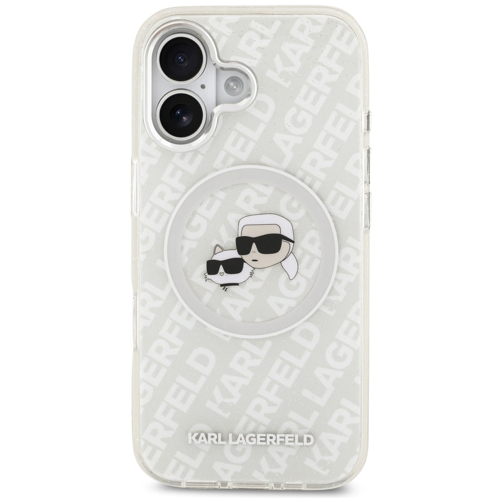 Custodia MagSafe per Apple iPhone 17, Karl Lagerfeld, IML Glitter Karl & Choupette's Heads, Grigio