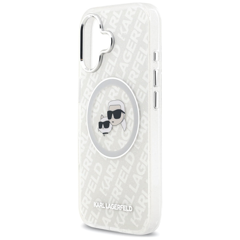 Custodia MagSafe per Apple iPhone 17, Karl Lagerfeld, IML Glitter Karl & Choupette's Heads, Grigio